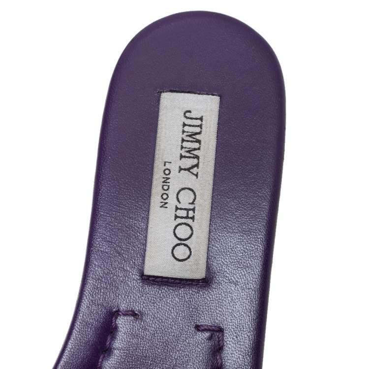 Pre Owned Jimmy Choo Purple Croc Embossed Leather Nanda Flat Slides Size 38.5