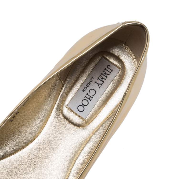 Pre Owned Jimmy Choo Gold Leather Buckle Ballet Flats Size 38.5
