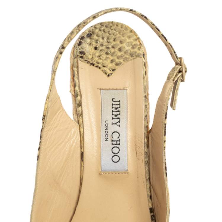 Pre Owned Jimmy Choo Beige/Brown Python Polar Espadrille Wedge Slingback Sandals Size 41.5
