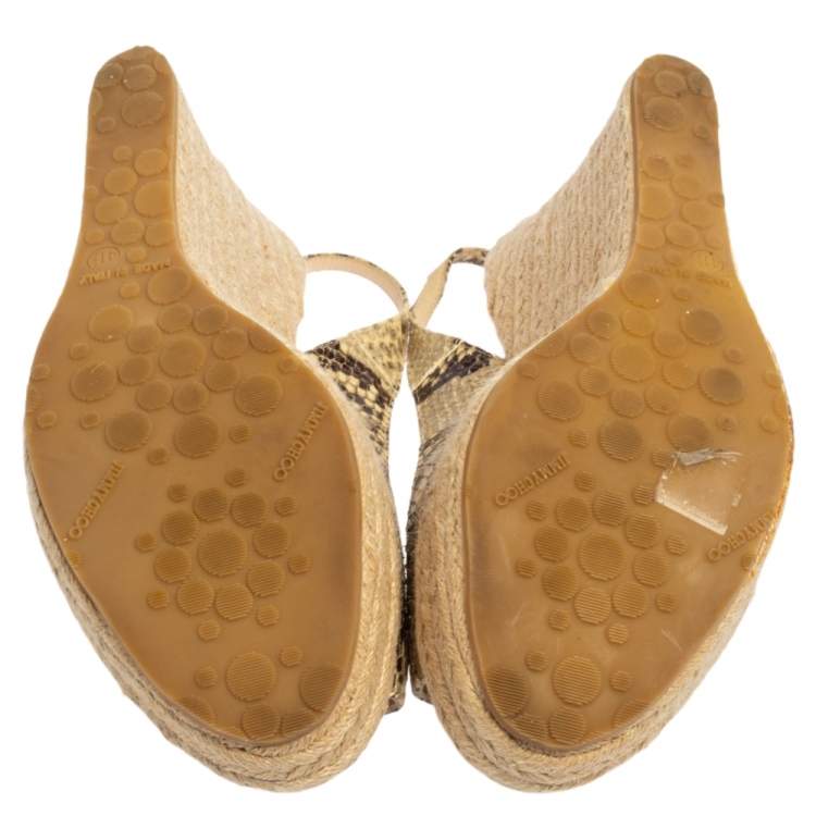 Pre Owned Jimmy Choo Beige/Brown Python Polar Espadrille Wedge Slingback Sandals Size 41.5