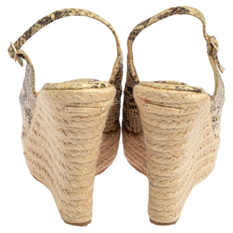 Pre Owned Jimmy Choo Beige/Brown Python Polar Espadrille Wedge Slingback Sandals Size 41.5