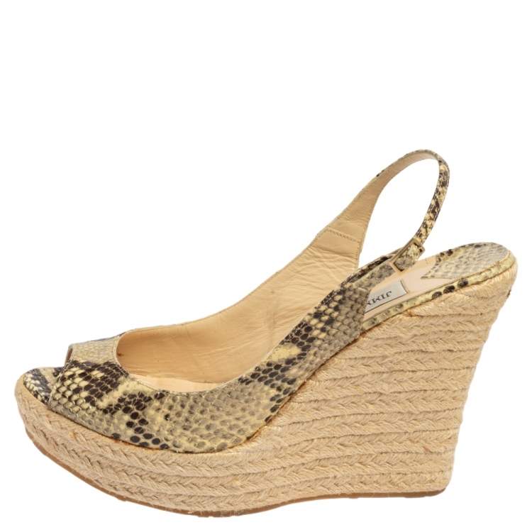 Pre Owned Jimmy Choo Beige/Brown Python Polar Espadrille Wedge Slingback Sandals Size 41.5