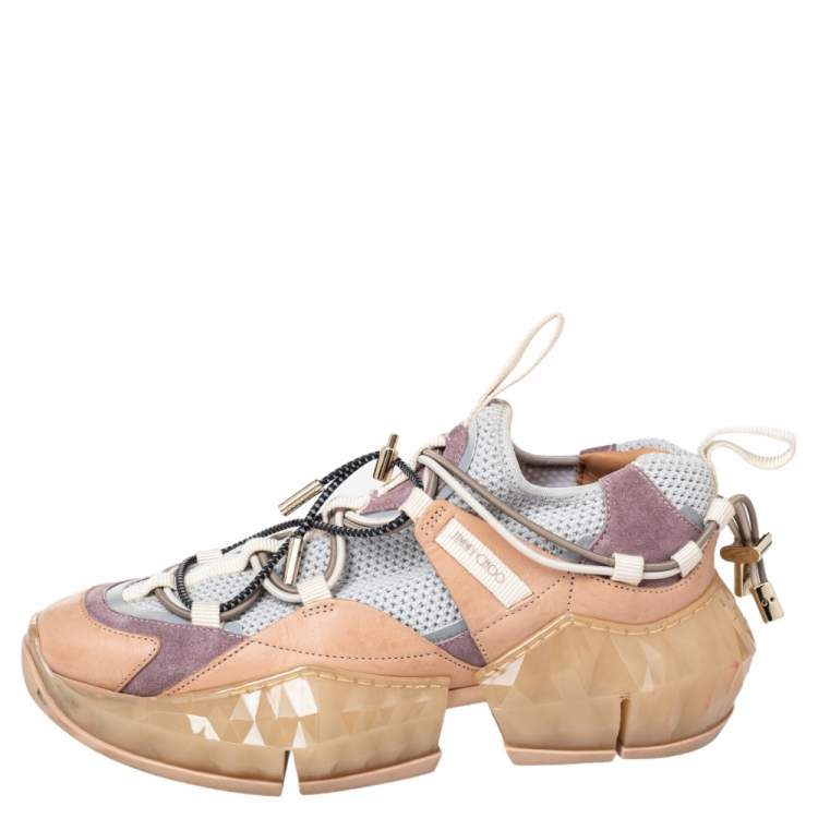 Pre Owned Jimmy Choo Multicolor Mesh And Suede Diamond Trial Low Top Sneakers Size 36.5