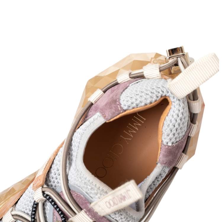 Pre Owned Jimmy Choo Multicolor Mesh And Suede Diamond Trial Low Top Sneakers Size 36.5