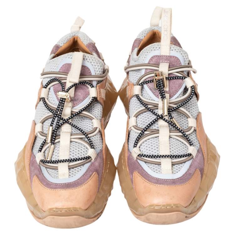 Pre Owned Jimmy Choo Multicolor Mesh And Suede Diamond Trial Low Top Sneakers Size 36.5