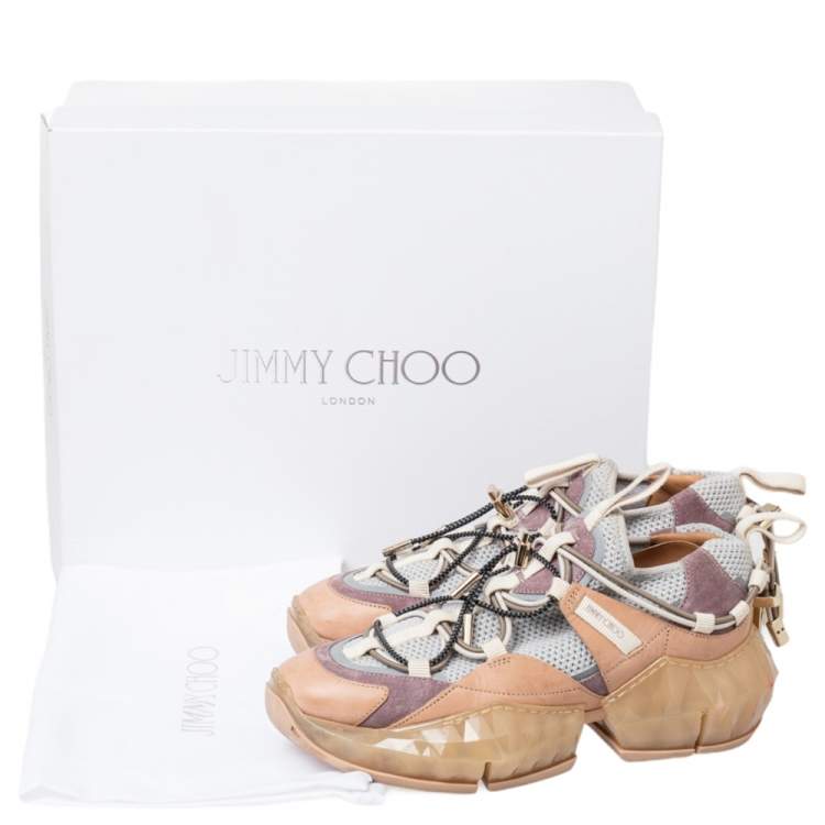 Pre Owned Jimmy Choo Multicolor Mesh And Suede Diamond Trial Low Top Sneakers Size 36.5