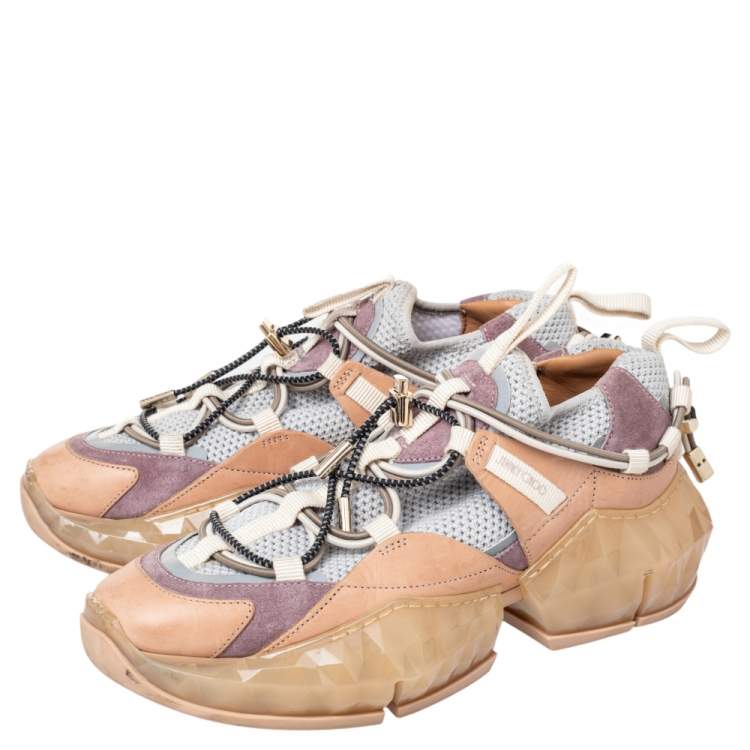Pre Owned Jimmy Choo Multicolor Mesh And Suede Diamond Trial Low Top Sneakers Size 36.5