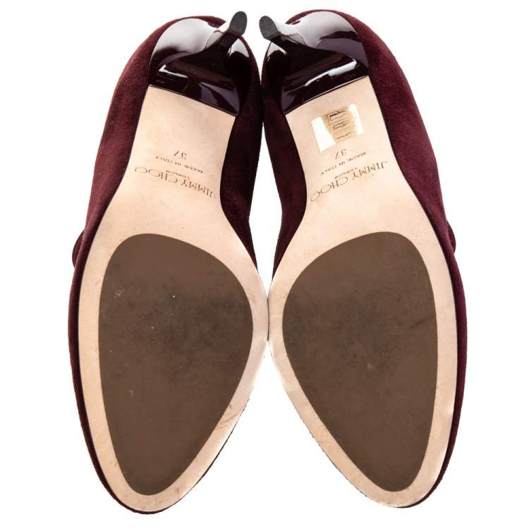 مملوكة مسبقًا Jimmy Choo Burgundy Suede Ankle Boots Size 37