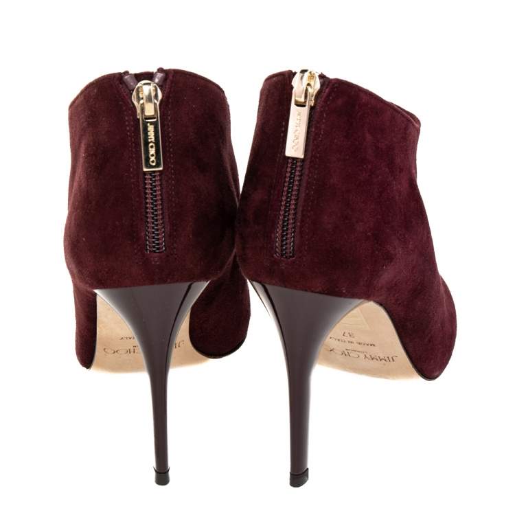 مملوكة مسبقًا Jimmy Choo Burgundy Suede Ankle Boots Size 37