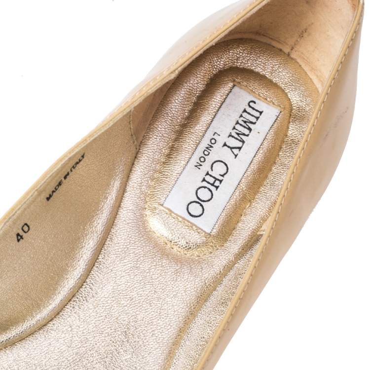 مملوكة مسبقًا Jimmy Choo Beige/Gold Patent Leather and Glitter Toe Whirl Ballet Flats Size 40
