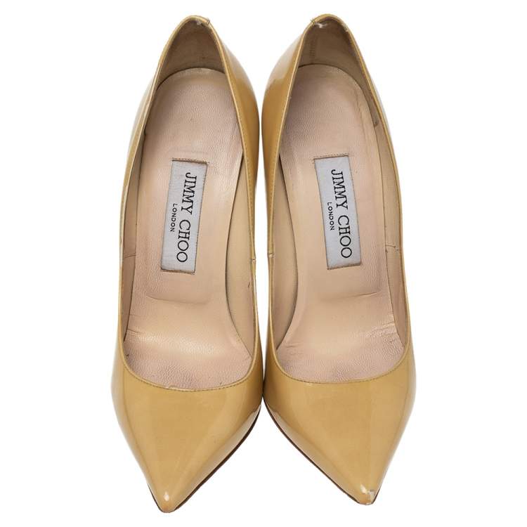 مملوكة مسبقًا Jimmy Choo Beige Patent Leather Anouk Pointed Toe Pumps Size 36.5