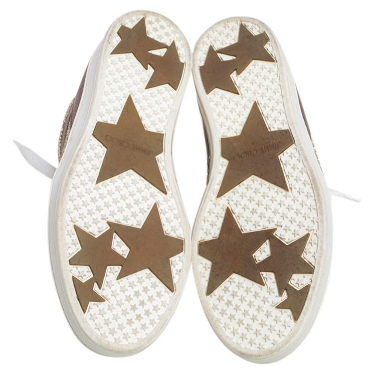 Pre Owned Jimmy Choo Gold Glitter and Leather Trainer Low Top Sneakers Size 36