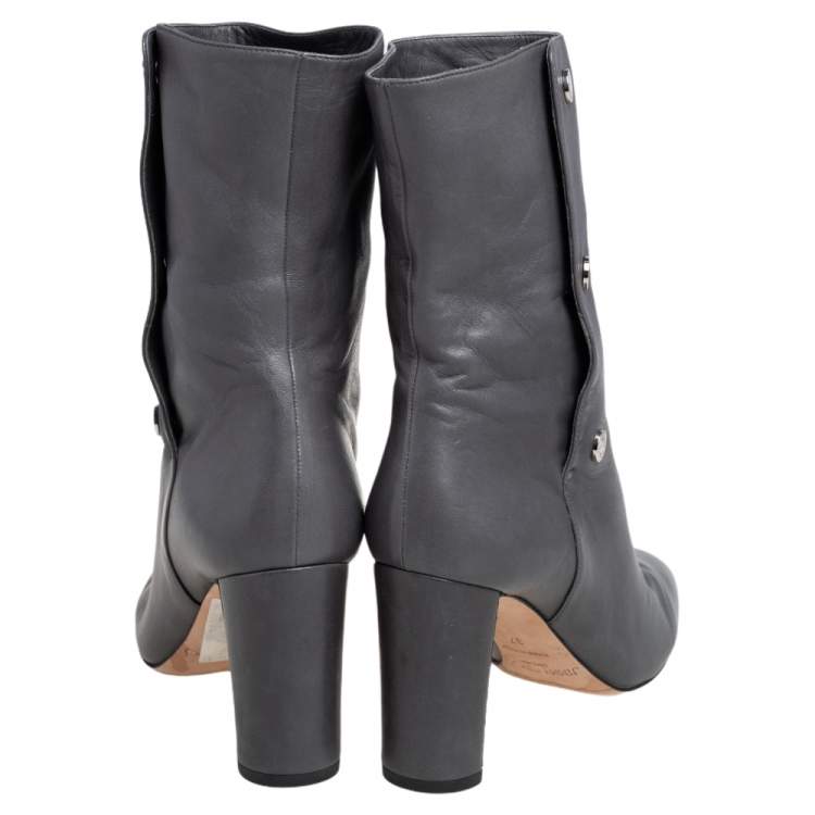 Pre Owned Jimmy Choo Grey Leather Dayno Ankle Boots Size 37