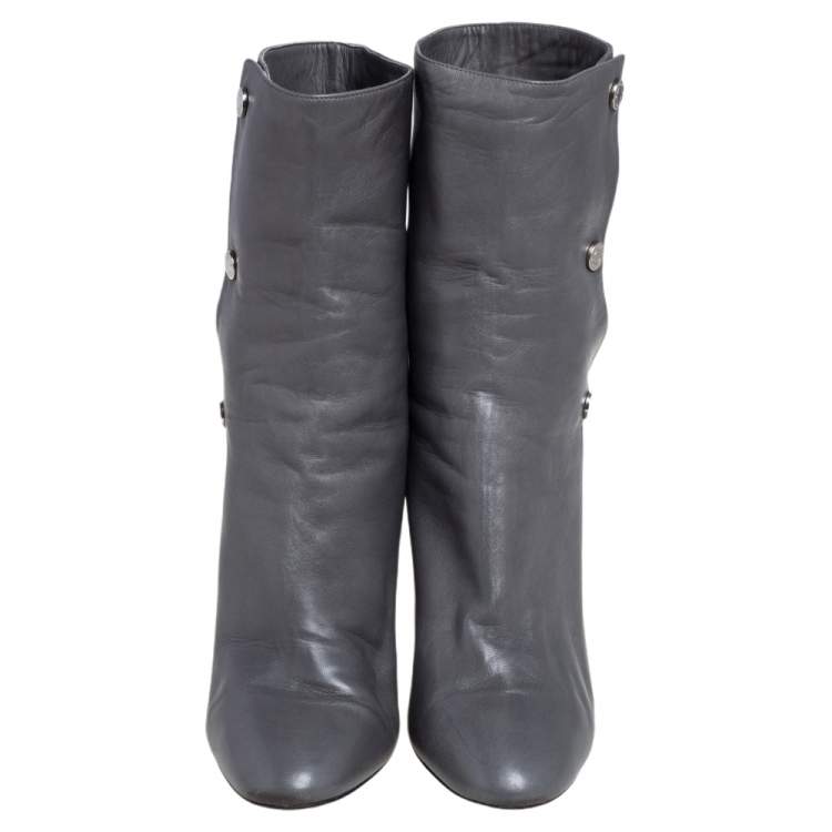 Pre Owned Jimmy Choo Grey Leather Dayno Ankle Boots Size 37