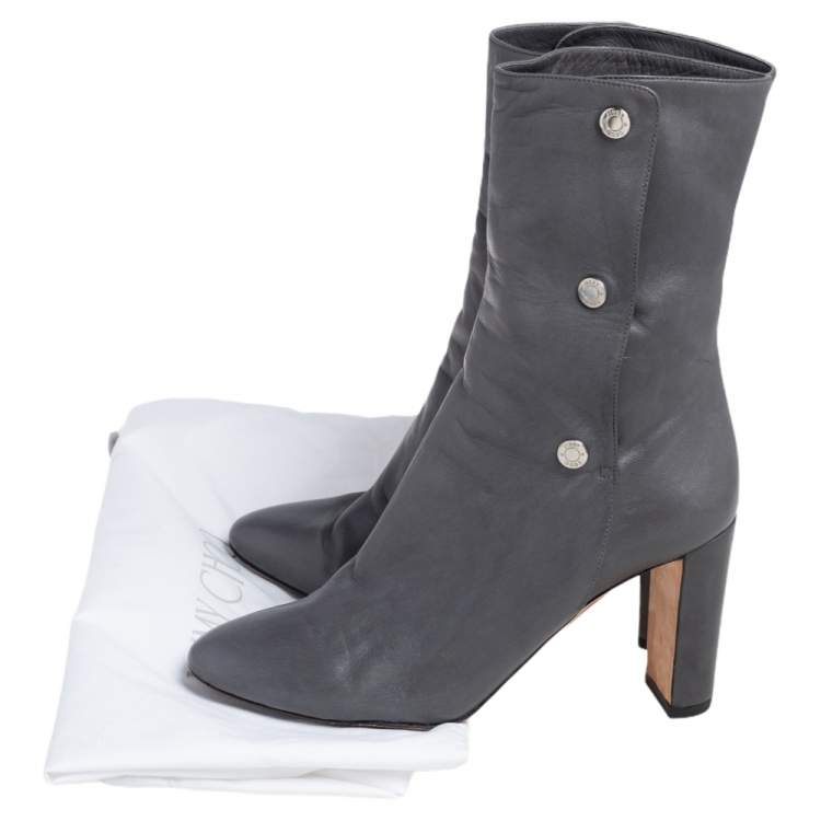 Pre Owned Jimmy Choo Grey Leather Dayno Ankle Boots Size 37