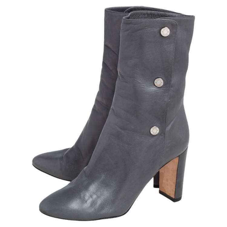 Pre Owned Jimmy Choo Grey Leather Dayno Ankle Boots Size 37