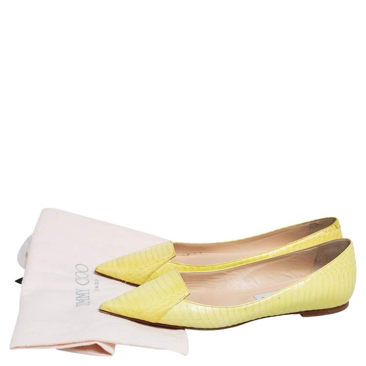 Pre Owned Jimmy Choo Yellow Python  Attila Pointed Toe Flats Size 37