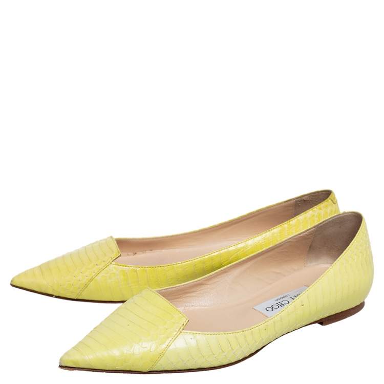 Pre Owned Jimmy Choo Yellow Python  Attila Pointed Toe Flats Size 37
