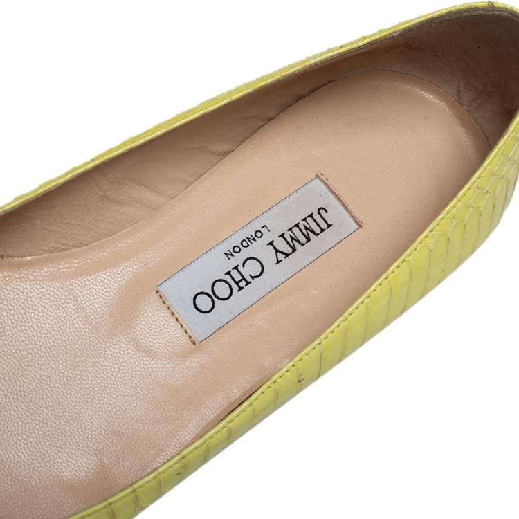 Pre Owned Jimmy Choo Yellow Python  Attila Pointed Toe Flats Size 37