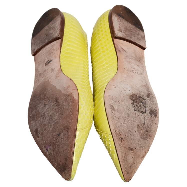 Pre Owned Jimmy Choo Yellow Python  Attila Pointed Toe Flats Size 37