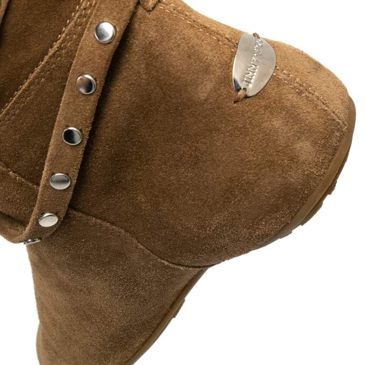 مملوكة مسبقًا Jimmy Choo Beige Suede Embellished Knee Length Boots Size 37.5