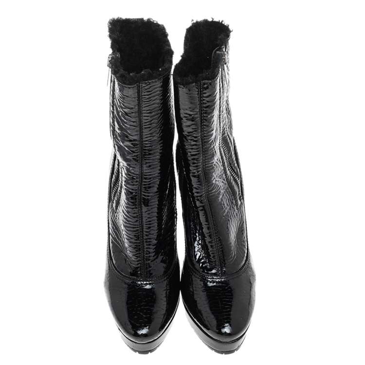 Pre Owned Jimmy Choo Black Patent Leather Trixie Platform Ankle Boots Size 39