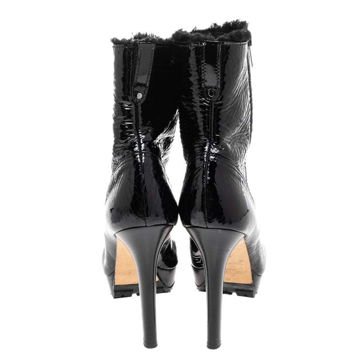 Pre Owned Jimmy Choo Black Patent Leather Trixie Platform Ankle Boots Size 39