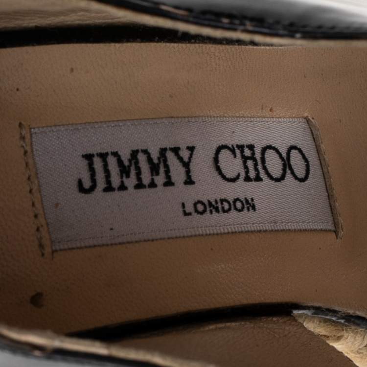 Pre Owned Jimmy Choo Dark Brown Patent Leather Patriot Wedge Platform Espadrilles Size 38