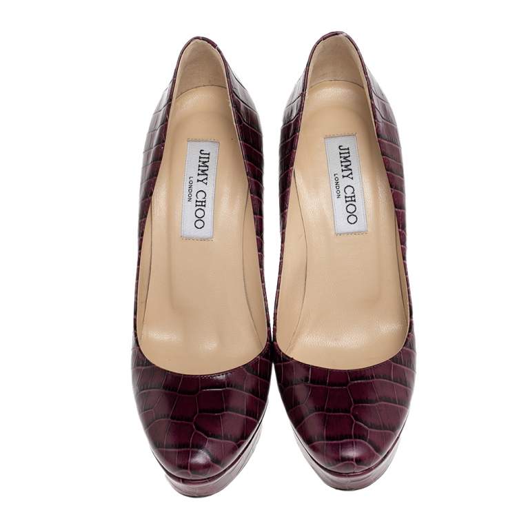 Pre Owned Jimmy Choo Purple Croc Embossed Leather Cosmic Pumps Size 37.5