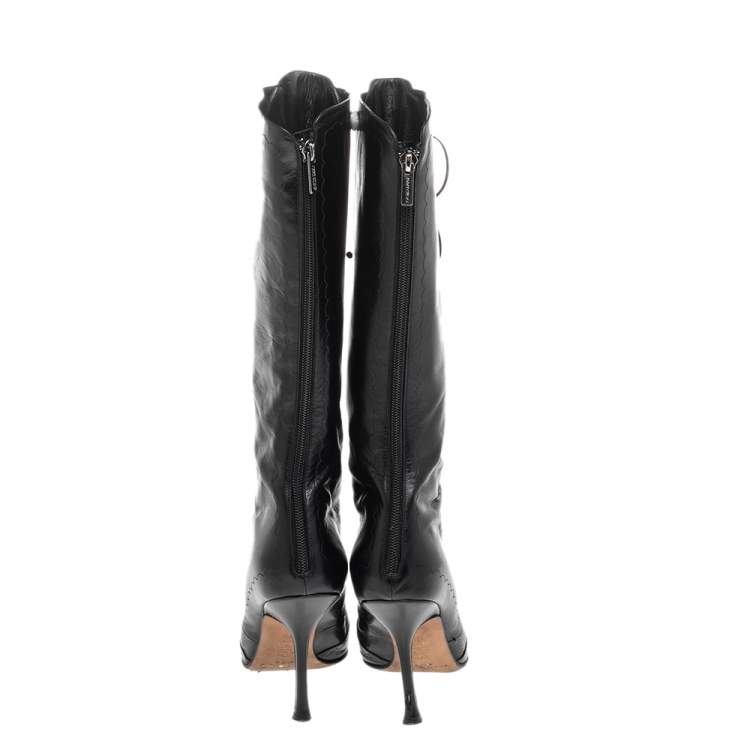 Pre Owned Jimmy Choo Black Leather Lace Up Knee Length Boots Size 37.5