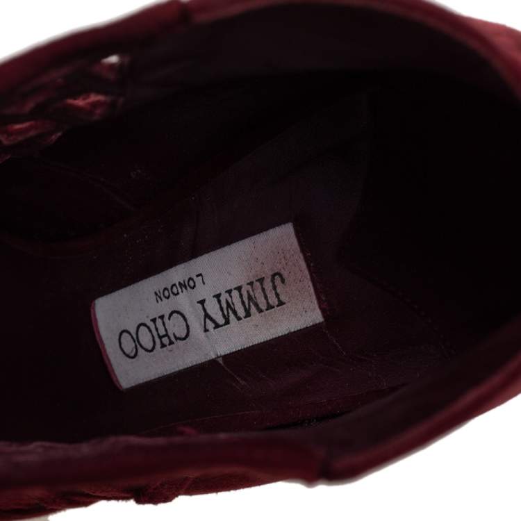 Pre Owned Jimmy Choo Burgundy Suede Drift Cutout Peep Toe Booties Size 39