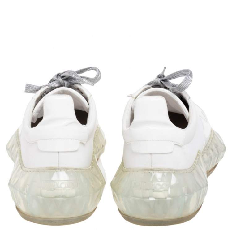 Pre Owned Jimmy Choo White Leather and Patent Leather Diamond Low Top Sneakers Size 39