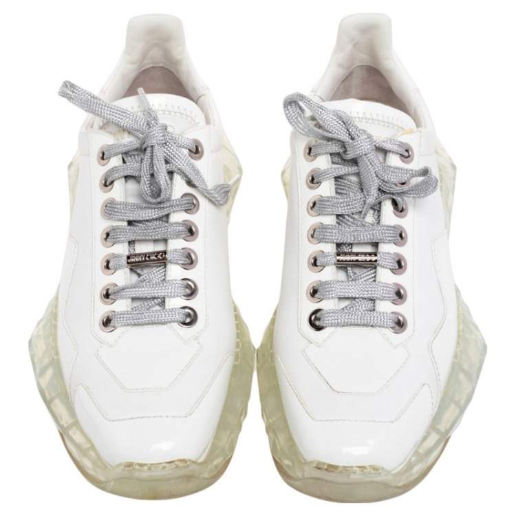 Pre Owned Jimmy Choo White Leather and Patent Leather Diamond Low Top Sneakers Size 39