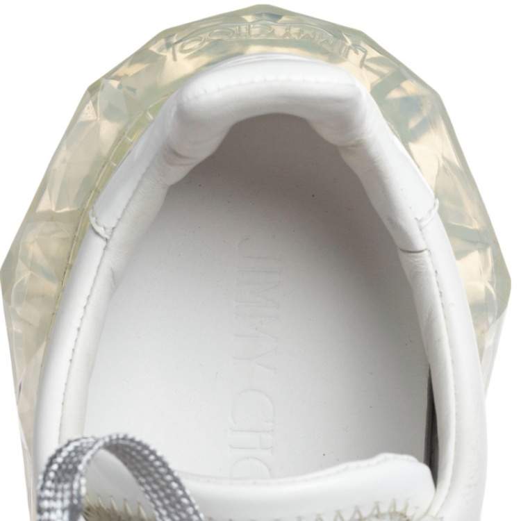 Pre Owned Jimmy Choo White Leather and Patent Leather Diamond Low Top Sneakers Size 39