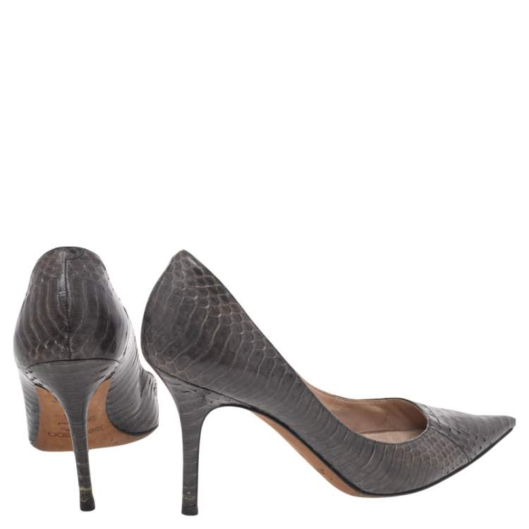 Pre Owned Jimmy Choo Grey Water Snake Pointed Toe Pumps Size 39.5