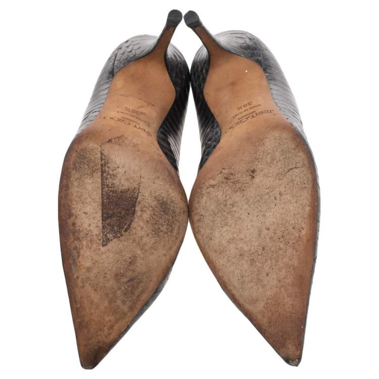Pre Owned Jimmy Choo Grey Water Snake Pointed Toe Pumps Size 39.5