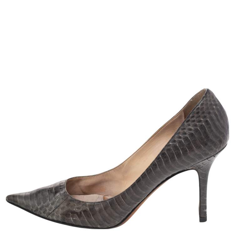 Pre Owned Jimmy Choo Grey Water Snake Pointed Toe Pumps Size 39.5