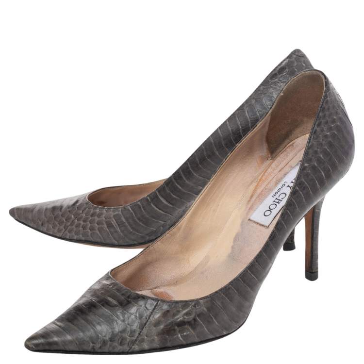 Pre Owned Jimmy Choo Grey Water Snake Pointed Toe Pumps Size 39.5