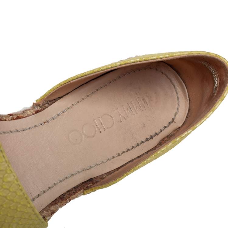 Pre Owned Jimmy Choo Yellow Snakeskin Embossed Leather Dreya D'orsay Flat Espadrilles Size 39