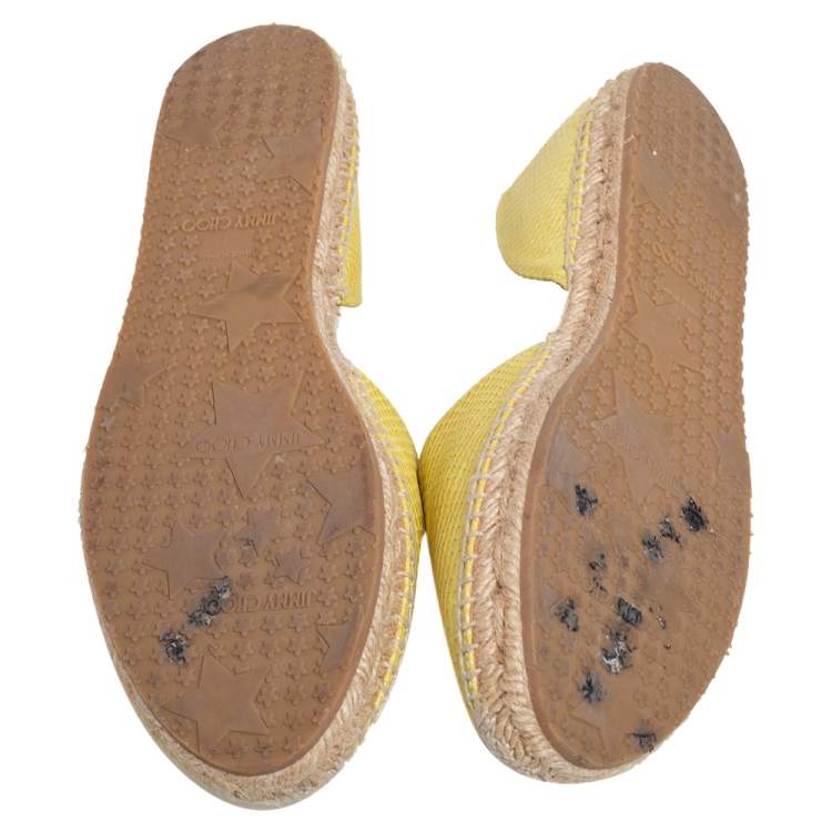 Pre Owned Jimmy Choo Yellow Snakeskin Embossed Leather Dreya D'orsay Flat Espadrilles Size 39
