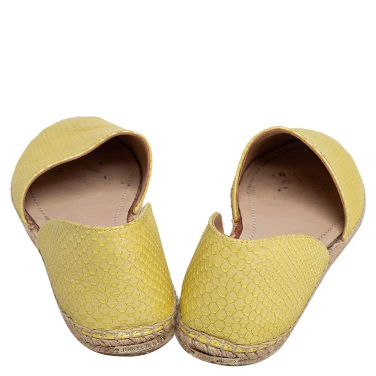 Pre Owned Jimmy Choo Yellow Snakeskin Embossed Leather Dreya D'orsay Flat Espadrilles Size 39