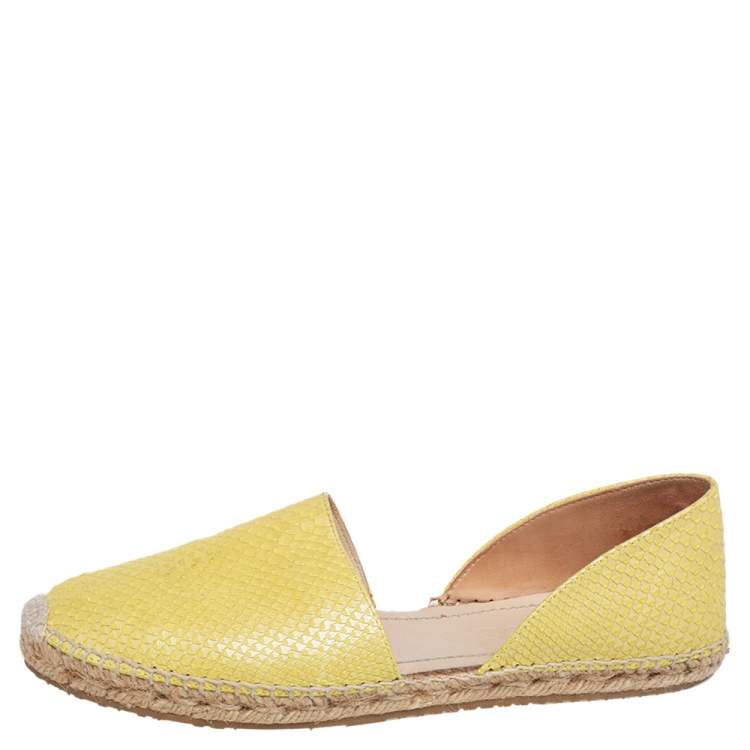 Pre Owned Jimmy Choo Yellow Snakeskin Embossed Leather Dreya D'orsay Flat Espadrilles Size 39