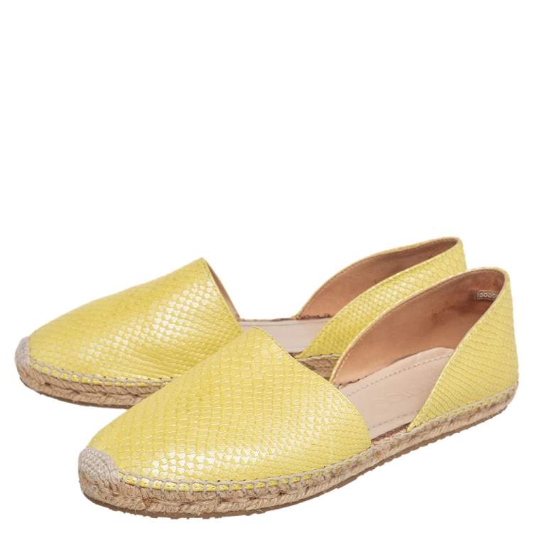 Pre Owned Jimmy Choo Yellow Snakeskin Embossed Leather Dreya D'orsay Flat Espadrilles Size 39