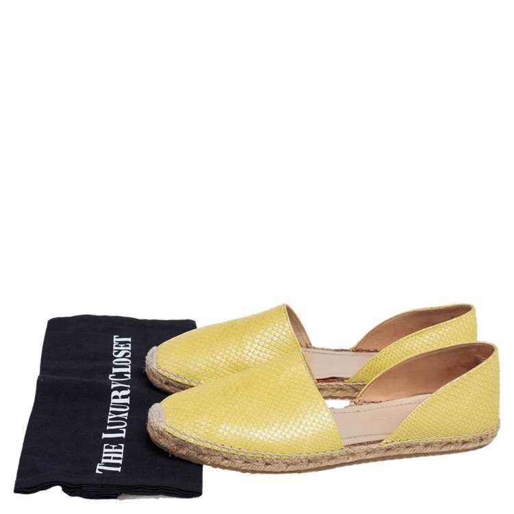 Pre Owned Jimmy Choo Yellow Snakeskin Embossed Leather Dreya D'orsay Flat Espadrilles Size 39