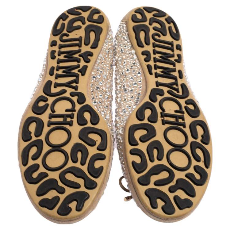 Pre Owned Jimmy Choo Beige Crystal Embellished Suede Weber Ballet Flats Size 36.5
