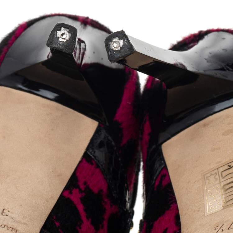 Pre Owned Jimmy Choo Black/Pink Print Pony Hair And Snake Skin Leather Jazz Strappy Pumps Size 37.5