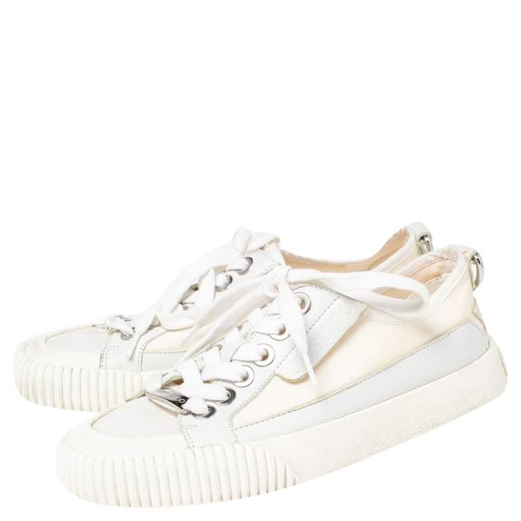 Pre Owned Jimmy Choo Cream Canvas Low Top Sneakers Size 36
