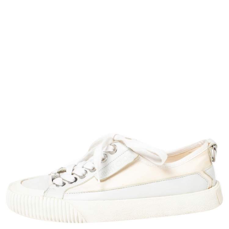 Pre Owned Jimmy Choo Cream Canvas Low Top Sneakers Size 36