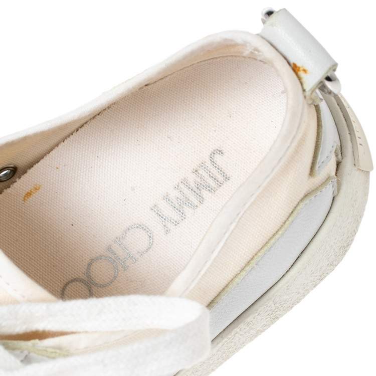 Pre Owned Jimmy Choo Cream Canvas Low Top Sneakers Size 36