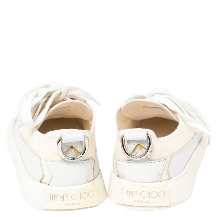 Pre Owned Jimmy Choo Cream Canvas Low Top Sneakers Size 36